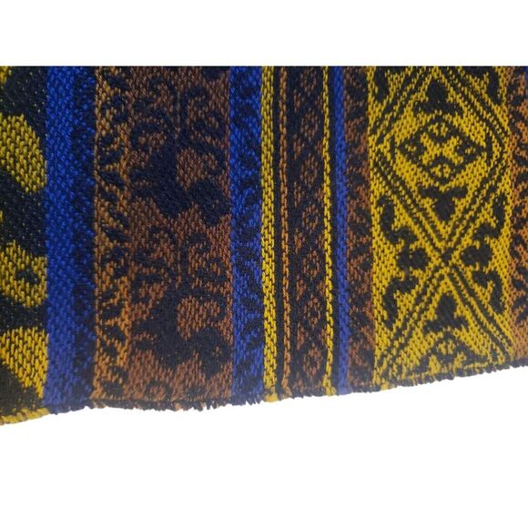 Womens Wool Scarf 64" x 27" Yellow Purple Navy Animal 1/2" Fringe Made in C.E.E. - Picture 6 of 13
